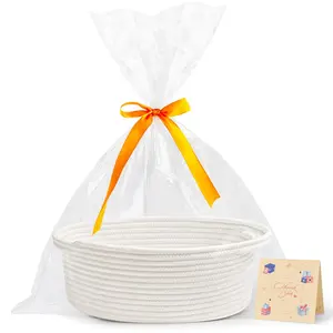 Small Woven Basket with Gift Bags and Ribbons Durable Baskets for Graduation Gifts Empty Small Rope Basket for Storage 12"X 8" X 5" Baby Toy Baskets with Handles, White,Peefect Father's Day Gift Storage Bin, burr, mom