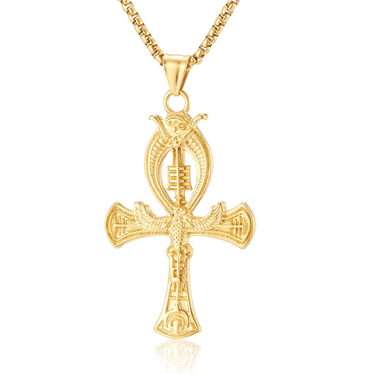Viking Egyptian Ankh Cross Pendant with Wing Design, Titanium Steel Vintage Punk Amulet Charm for Men Women, Personality Statement Jewelry
