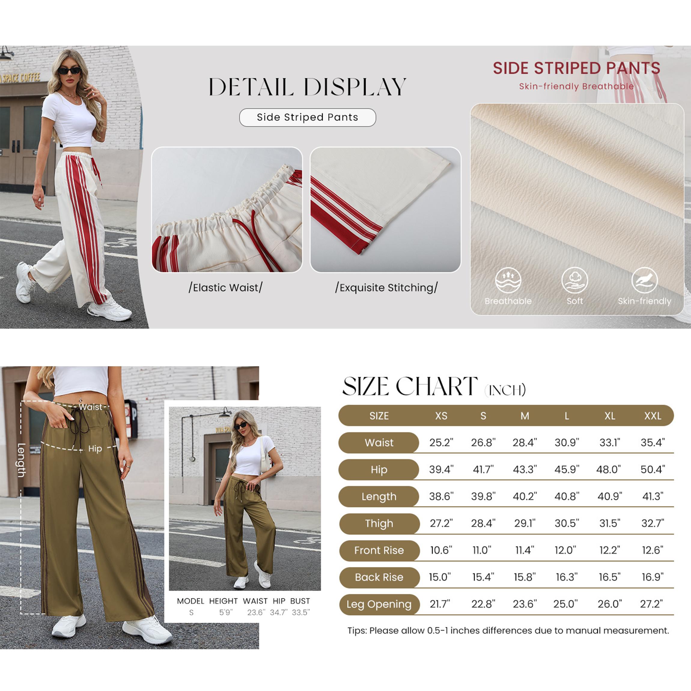 Buenoble Women's Wide Leg Side Stripe Pants Loose Fit High Waist Drawstring Track Pants Casual Streetwear Joggers