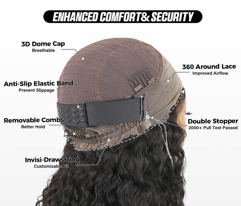 OQ Hair 360 Kinky Straight Wear Go Wig Drawstring Flexible Fit  Lace Frontal Wig Glueless Human Hair Wigs Preplucked Hairline With Bleached Tiny Knots Invisi Fit Strap Wear Go Glueless 360 Wigs