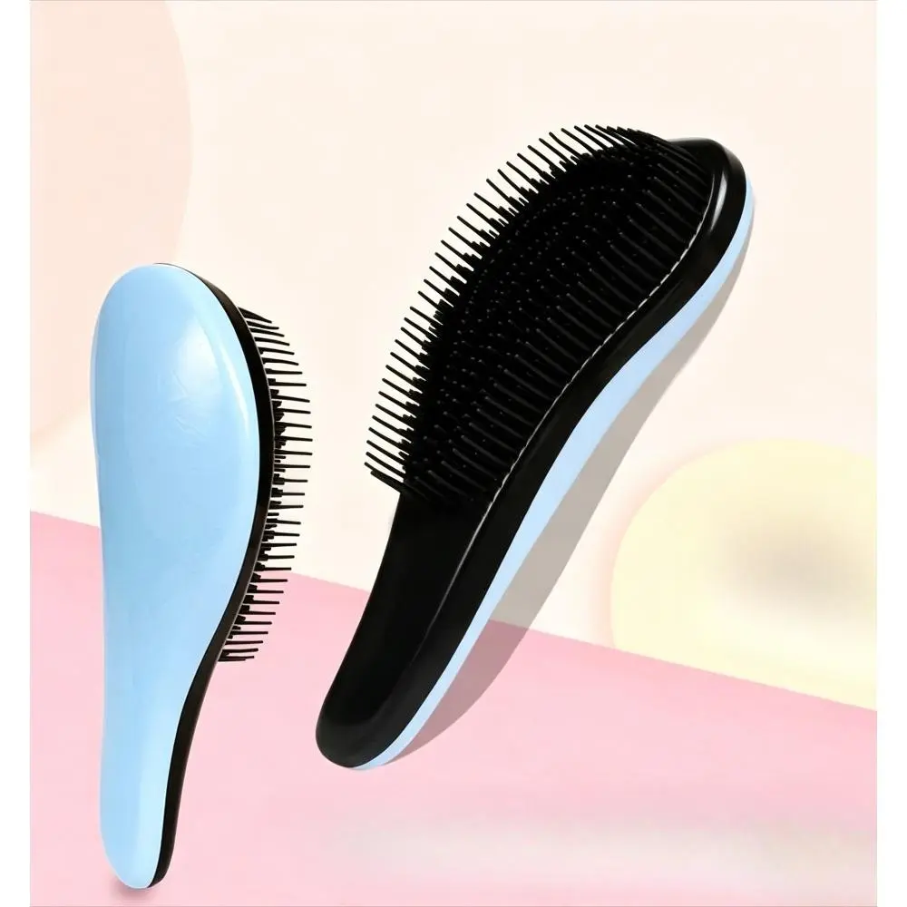 3pcs Large Tangle Teezer-Style Hair Detangler Combs, Curved Handle Polished Plastic Brush with Rounded Bristles, Gentle Massager for Women's Curly Hair, Wet-Dry Daily Use Tool (Bag Accessory Charm)