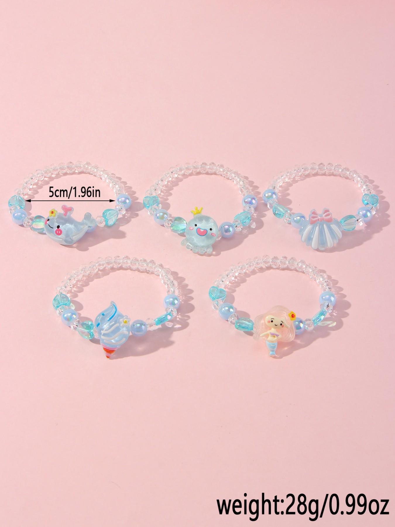 5pcs/set Multicolor Acrylic Ocean Animal Beaded Bracelet Set, Perfect Gift for Girls, Party, Birthday, Daily Wear, Casual Style