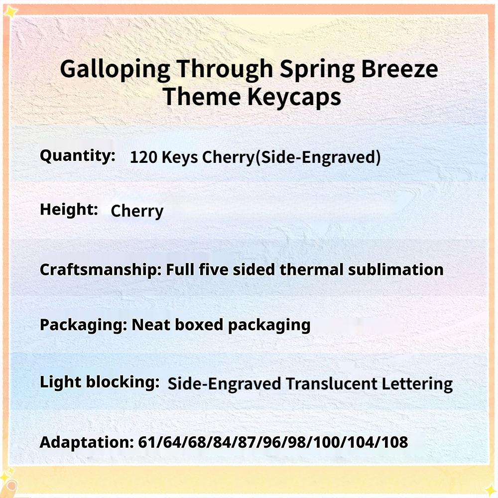 New Galloping Through Spring Breeze Theme Keycaps, Cherry Profile, Dual Color Pbt, Heat Transfer, Durable, High Aesthetic, for Mechanical Keyboard Players