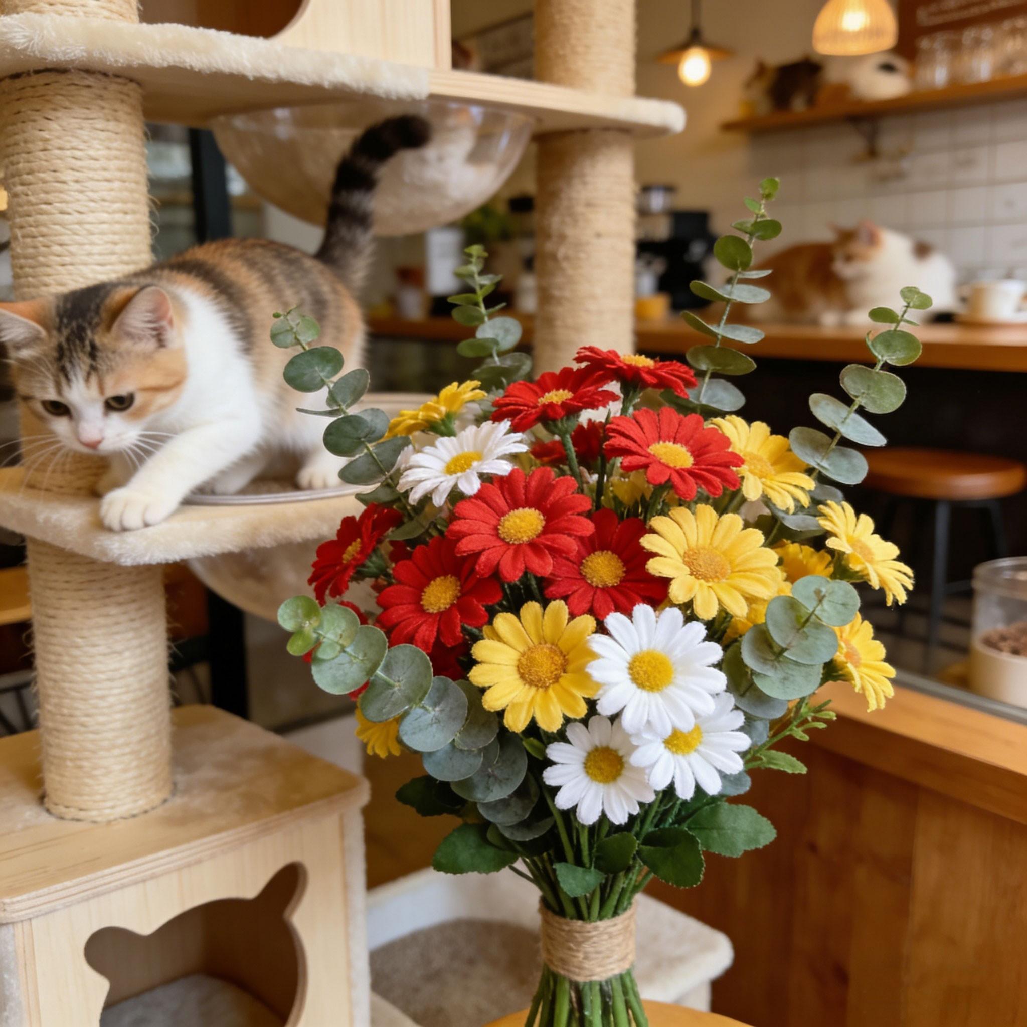 Mixed Daisy and Eucalyptus Artificial Flowers, 10, 10, 10 Daisies, 10 Fresh Eucalyptus Leaves, Modern Home Decor