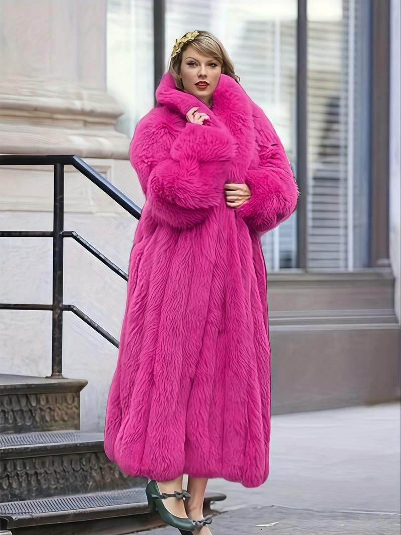 Women's Faux Fur Coat, Soft Long Sleeve Medium Length Coat, Comfortable Casual Party Wear, Luxury Trendy Fall & Winter