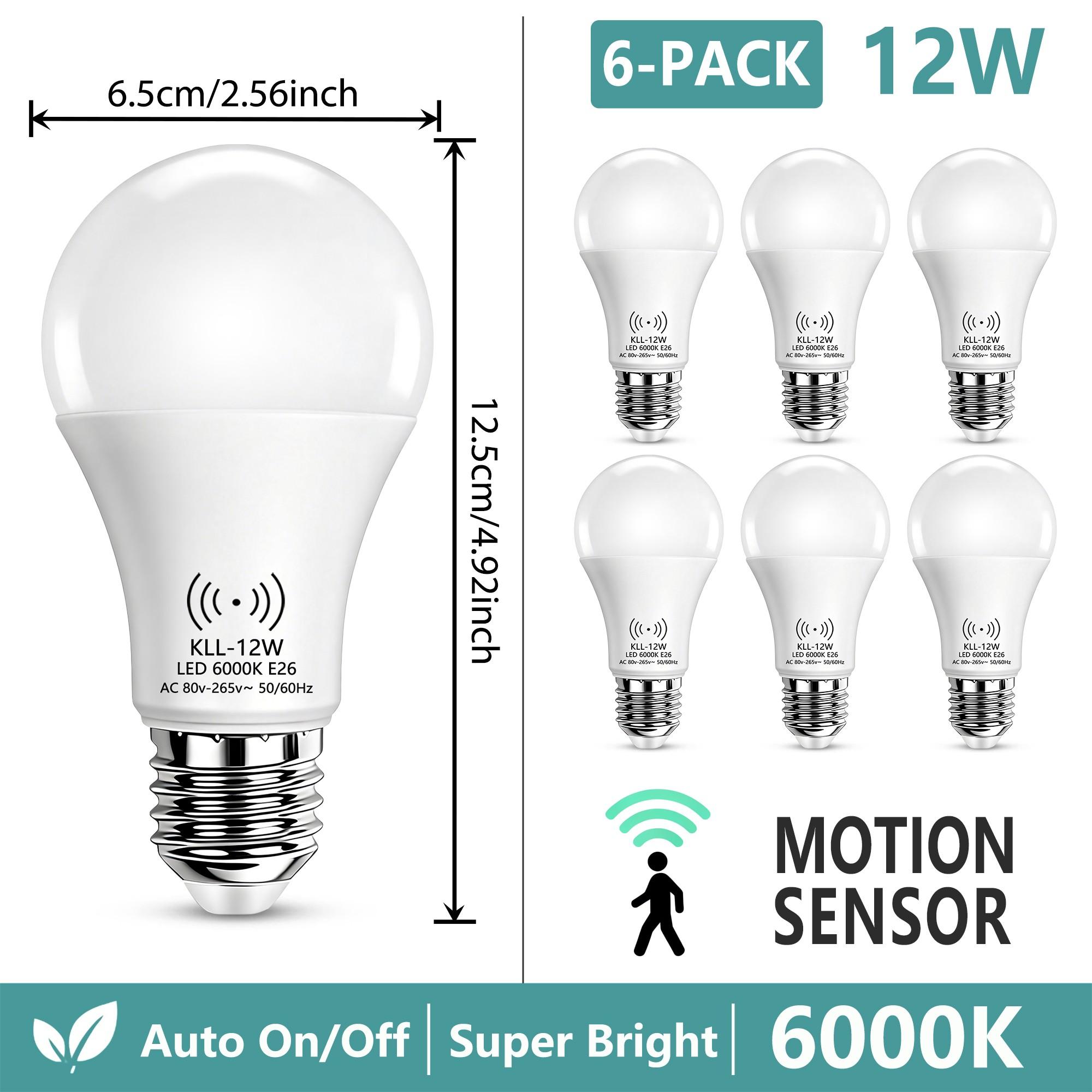 Kasotile Motion Sensor Bulb LED Light E26/e27, 6000k Light, 12w High Power, Energy Saving, Covers Entire Corridor, 6pcs Pack
