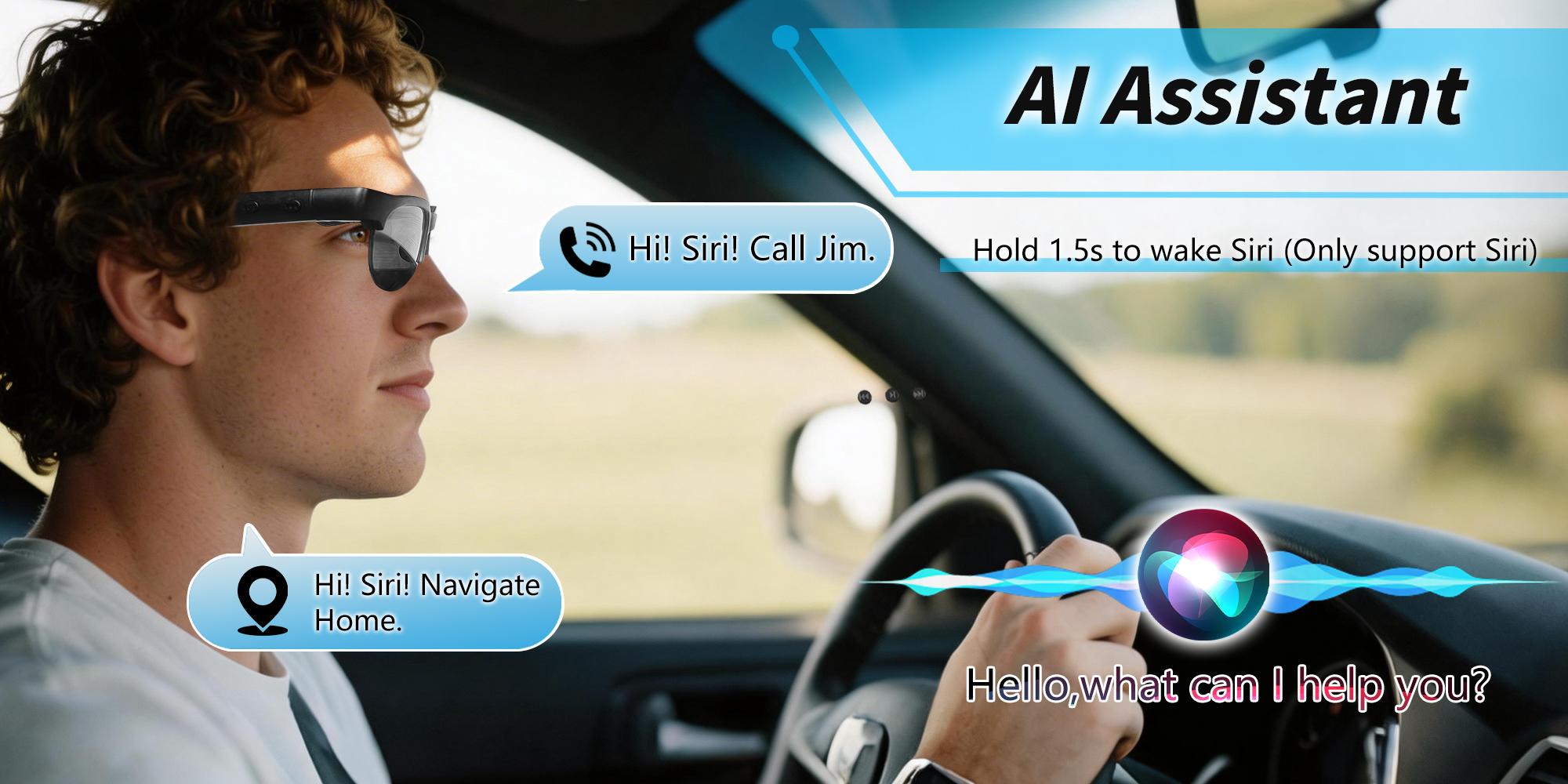 BT 5.3 Wireless Bluetooth Audio Sunglasses,Speakers & Mic, Hands-Free Call, Music, UV Protection, 5-6H Battery, Voice Assistant, Unisex Smart Glasses for Outdoor Sports