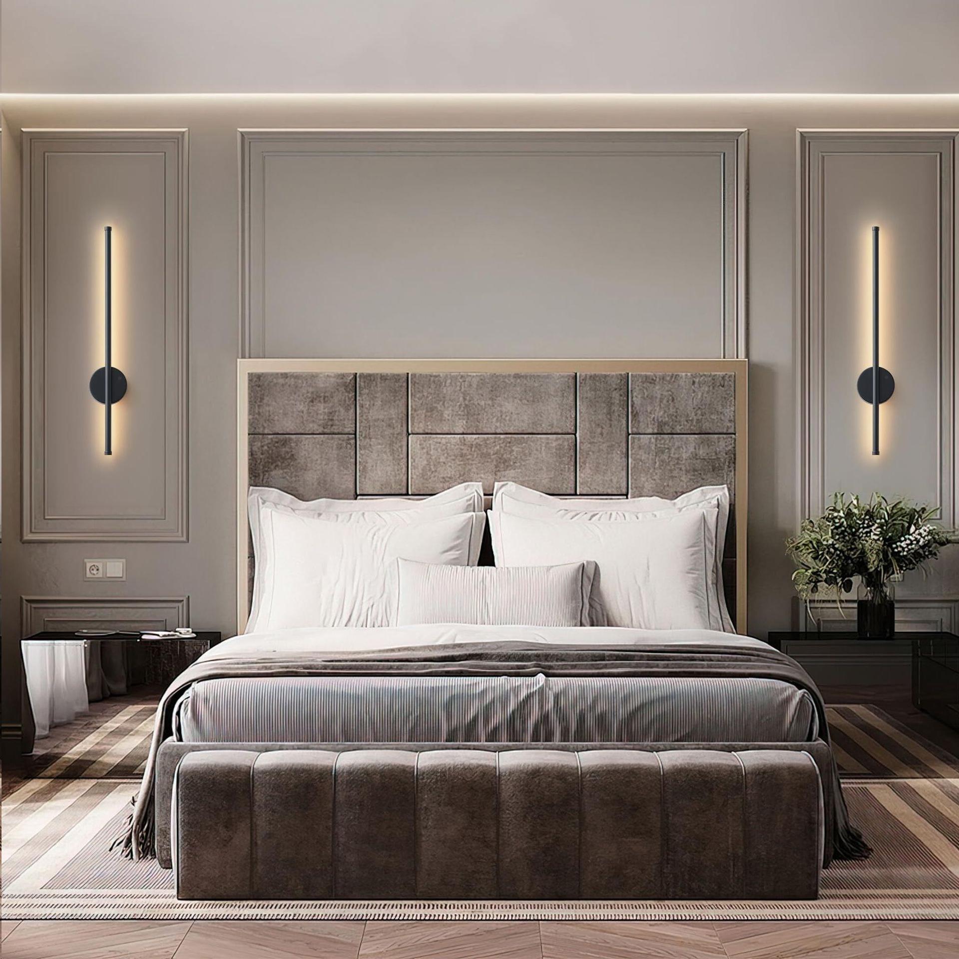 Wireless Wall Lamp, 19.69-inch Black Line Wall Lamp, Touch and Remote Control Switch, 2-Way Installation, For Bedrooms, Staircases, Hallways, Living Rooms, Indoor Lighting Fixture