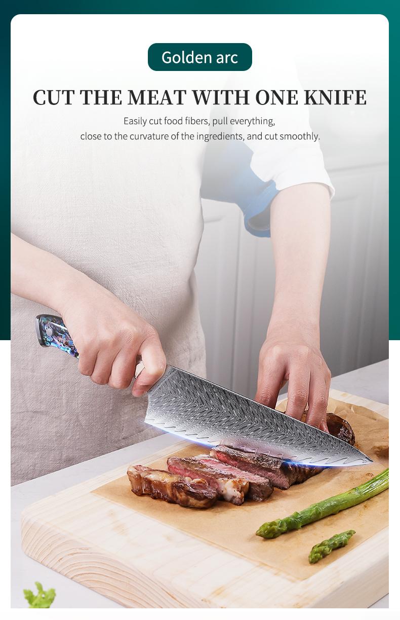 FINDKING 8 Inch Gyuto Chef Knife, Professional Japanese 67 Layers Damascus Steel Kitchen Knife, Resin Abalone Shell Handle, Razor Sharp Professional Meat Cutting Knife with Gift Box for Family, Restaurant, Cutting Vegetables, Meat and Fruits for Kitchen