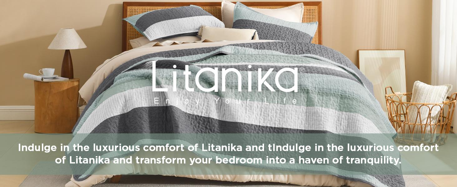 Litanika 3-Piece Quilt Set - Lightweight & Breathable Summer Bedspread (Sage Green/More Colors)
