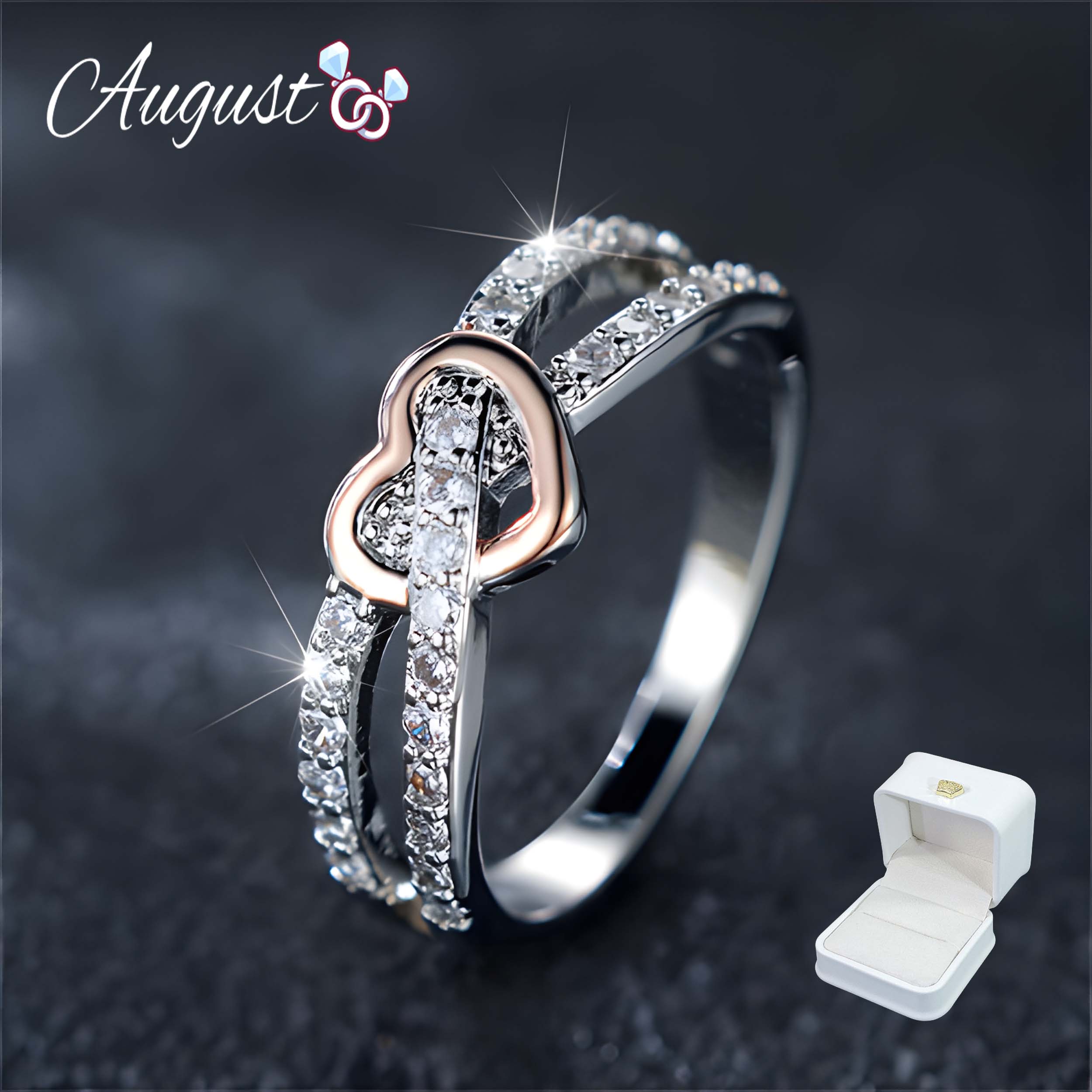 Women's Infinity Heart Shaped Promise Love Shaped Cubic Zirconia Female Ring Valentine's Day Gift Couple Ring Exquisite Packaging Size (6-10) SpringStatements