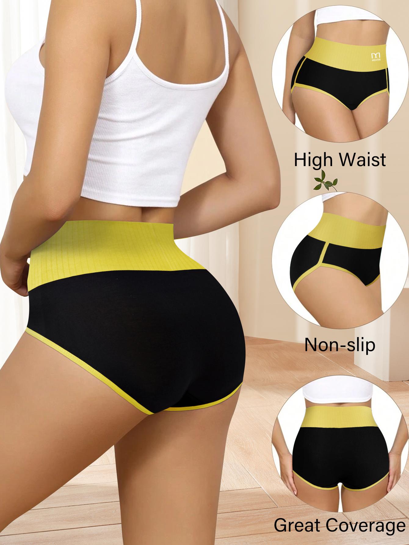 QUAST 5 Pieces High-Waist Seamless Breathable Women's Underwear,Tummy Control and Hip Lifting Sports Briefs,Comfortable Soft Stretch Panties,Multicolor Fashion Briefs Womenswear,Suitable for Daily Wear,Spandex Thong,S-XXL