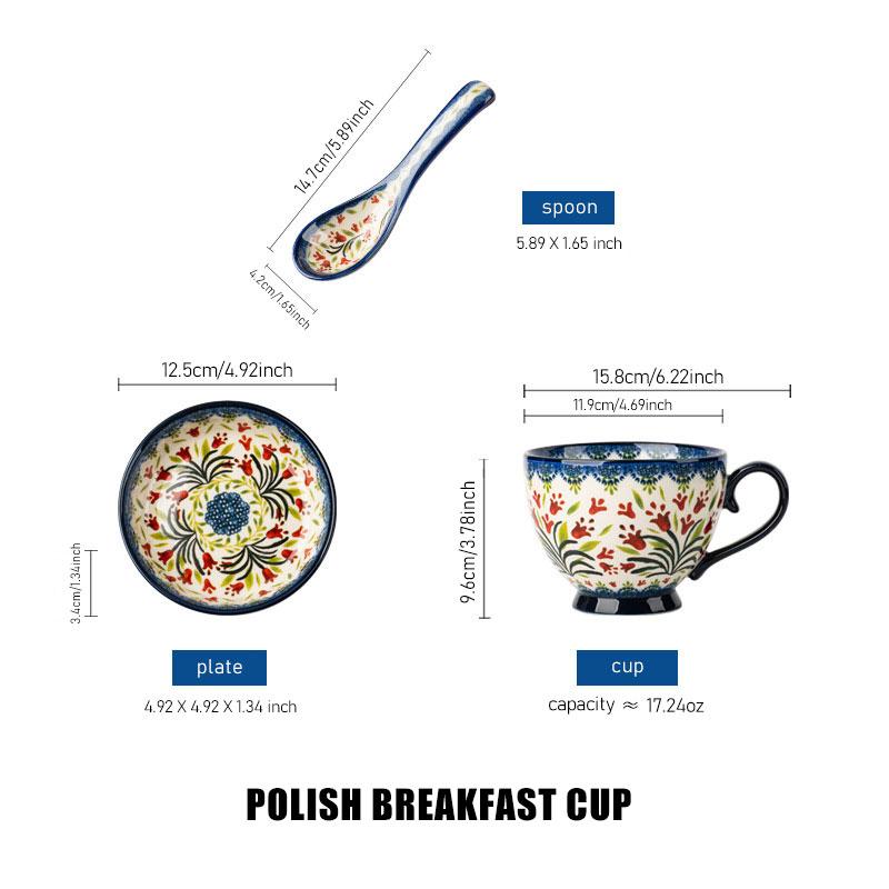 Retro Style Ceramic Mug, Office Coffee Cup, Home Breakfast Cup, Exquisite Polish Water Cup, Floral Pattern, Ideal for Daily Use