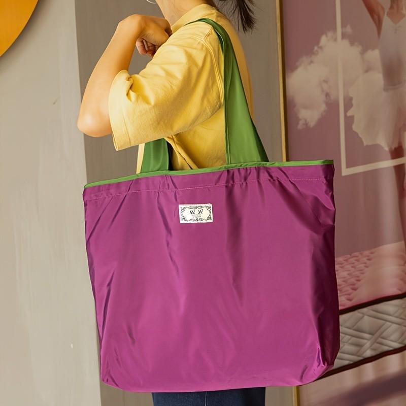 Reusable Nylon Shopping Bag, Large Capacity Foldable Eco-Friendly Tote, Adjustable Shoulder Strap, Leak-Proof Design, Multiple Colors Available