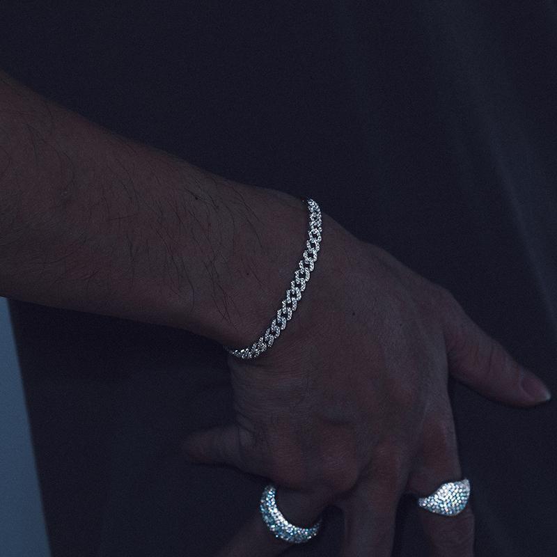 【B62 6mm live2】UCCIYO Synthetic Moissanite S925 Sterling Silver Cuban Chain Bracelet Miami Cuban Chain Ice Out D VVS Synthetic Moissanite Men Singer Style Rap Hip Hop Jewelry