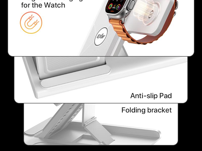 Upgraded Wireless Charger Station for Apple Devices,Wireless Charger Stand for iPhone 12-16series,Apple Watch and AirPods(18W Adapter Not Included)