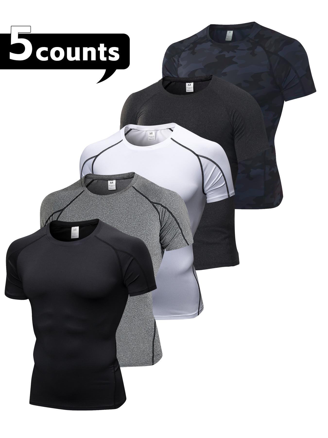 5 Pack Compression Undershirts for Men Short Sleeve Quick Dry Gym Workout Base Layer T-Shirt Running Basketball Athletic Sports Tights