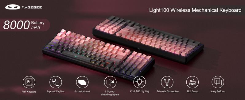 MageGee Light100 Wireless Creamy Keyboard, 96% Gasket Hot Swappable Custom Mechanical Keyboard, 3 connection methods, RGB Backlit Gaming Keyboard for Win/Mac/PC, 8000mAh Battery, PBT Keycaps