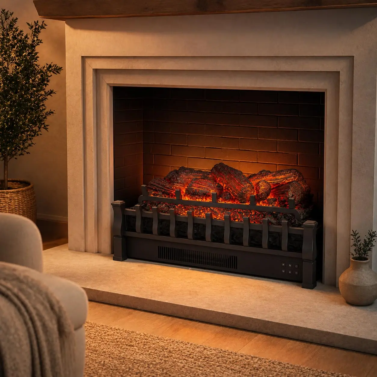Hosslly 30in Corded Electric Fireplace Log Insert Heater - 1500W Power, 120V, Faux Logs, Realistic Look Heat Source, Black Hearth Decor for Living Room/Bedroom