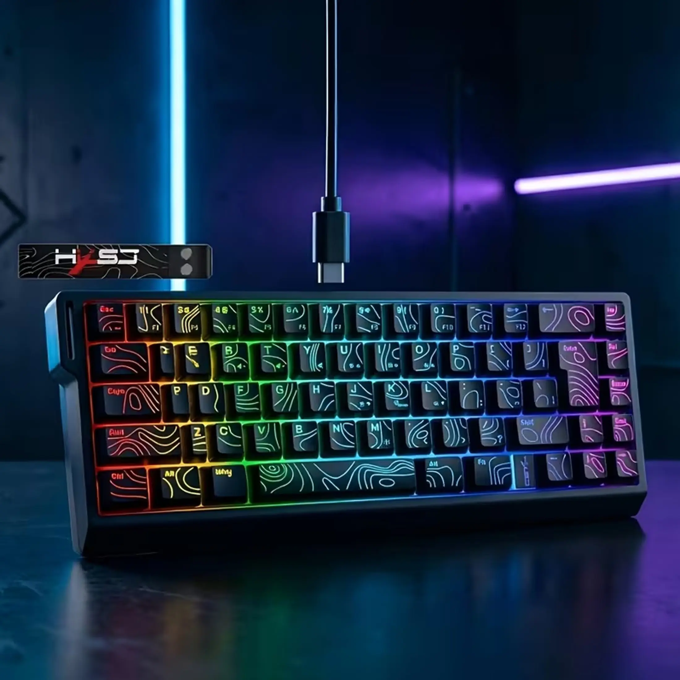 Mini RGB 60% Gaming Keyboard, 68 Keys Small Compact USB Wired Rainbow Light Up Backlit Gaming Keyboard for Xbox PS4 PS5 PC Laptop Gamer