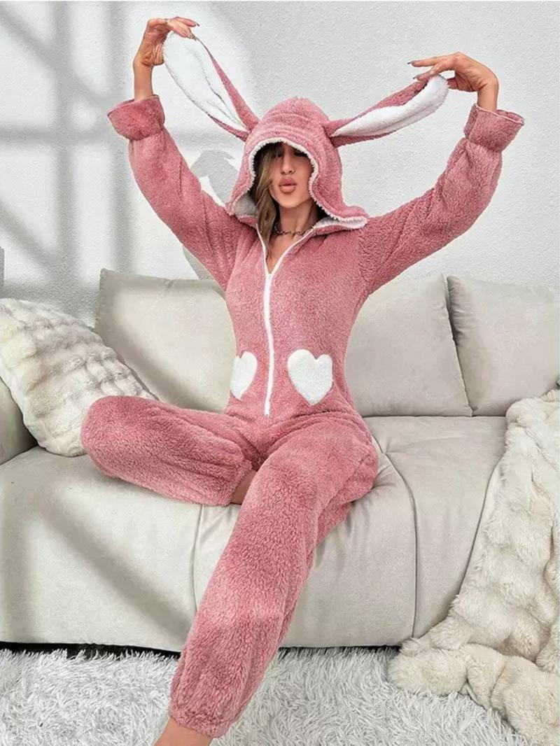 【Christmas Sale】Women’s Heart Fleece Onesie Pajamas – Cute Hooded Loungewear, Super Soft & Cozy for Cold Nights