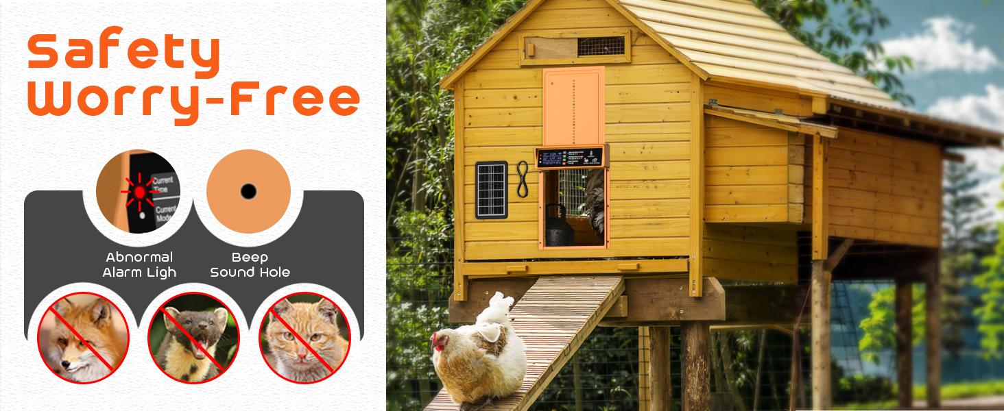 With Timer & Light Sensor Solar Powered Automatic Chicken Door, Anti-Pinch, Durable Aluminum, Charge with Solar Panel & USB - Orange coop With Timer & Light Sensor Solar Powered Automatic Chicken Door, Anti-Pinch, Durable Aluminum, Charge with Solar Panel & USB - Orange coop