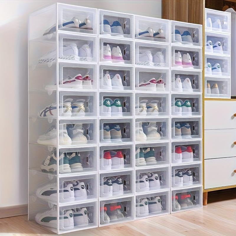 12 Pcs Clear Shoe Boxes, Space-Saving Shoe Organizer, Foldable & Stackable Storage Containers, Dustproof Transparent Shoe Organizers with Dividers for Shoe Store, Dorm, Bedroom, Home, Entryway, Closet Organization, Easy Storage & Portable