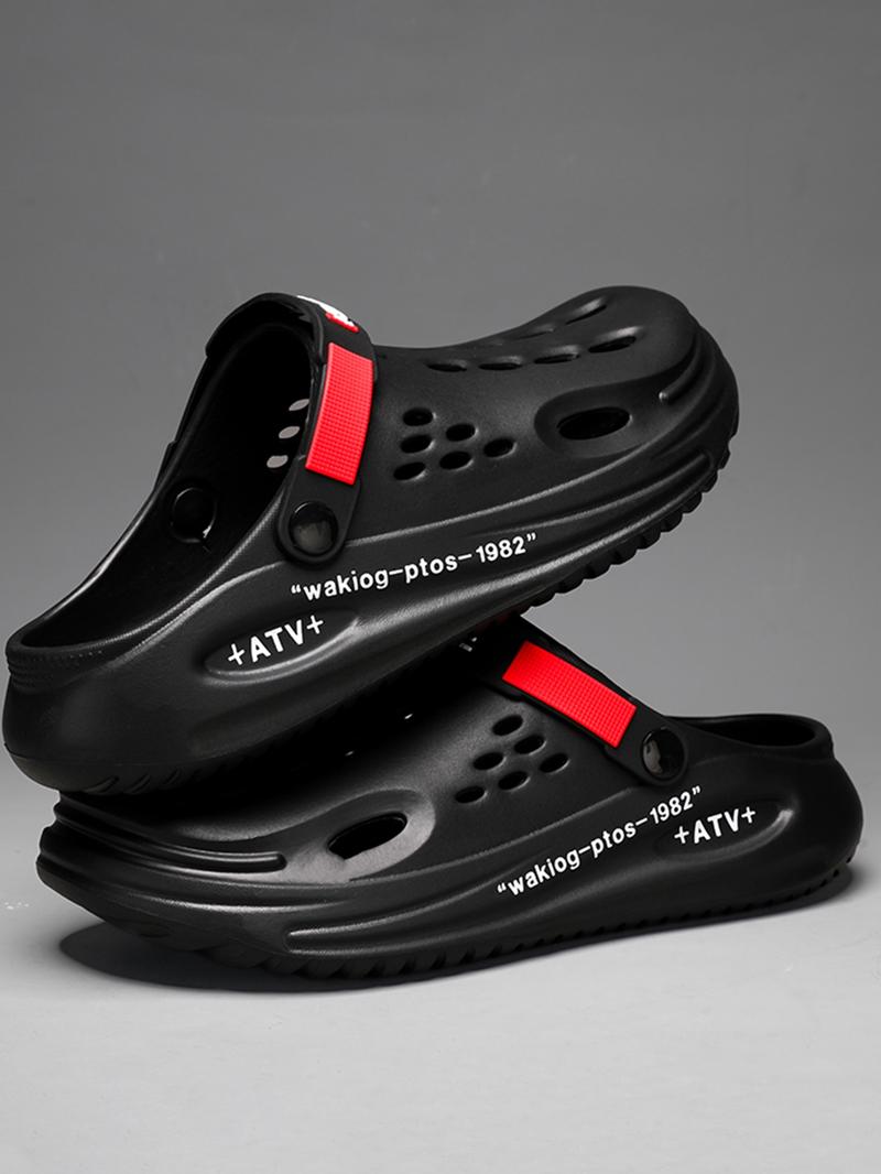 Men's Summer Casual Letter Pattern Clogs As Gift, Breathable Comfortable Clogs for Beach Party, Trendy Shoes for Indoor & Outdoor Wear