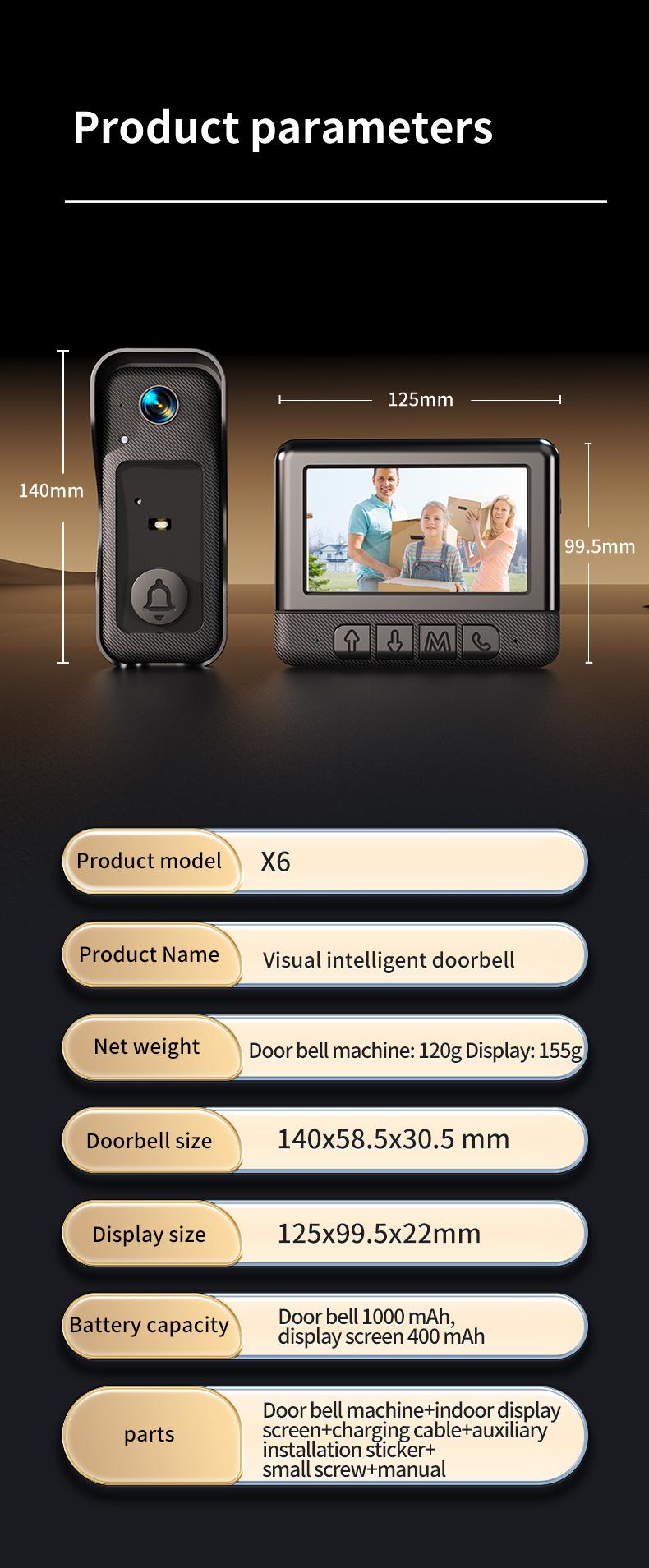 X6 Wireless Doorbell Camera, Rechargeable Smart Visual Doorbell, Modern Home Security Doorbell with Night Vision & Voice Changing,  Safety Intercom for Privacy, Alarm, Sensor,waterproof,Security Camera