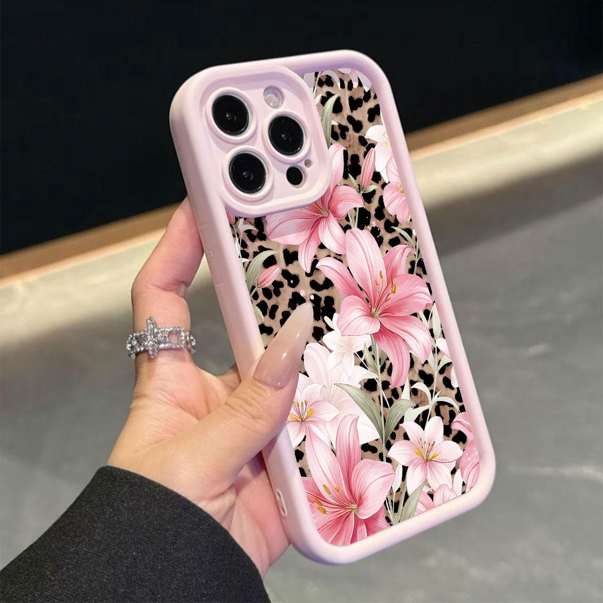 High Bamboo Case, Sweet Floral Leopard Print Tpu Anti-Drop Full Cover, Valentine's Day Gift for Girlfriend, Compatible with iPhone Models