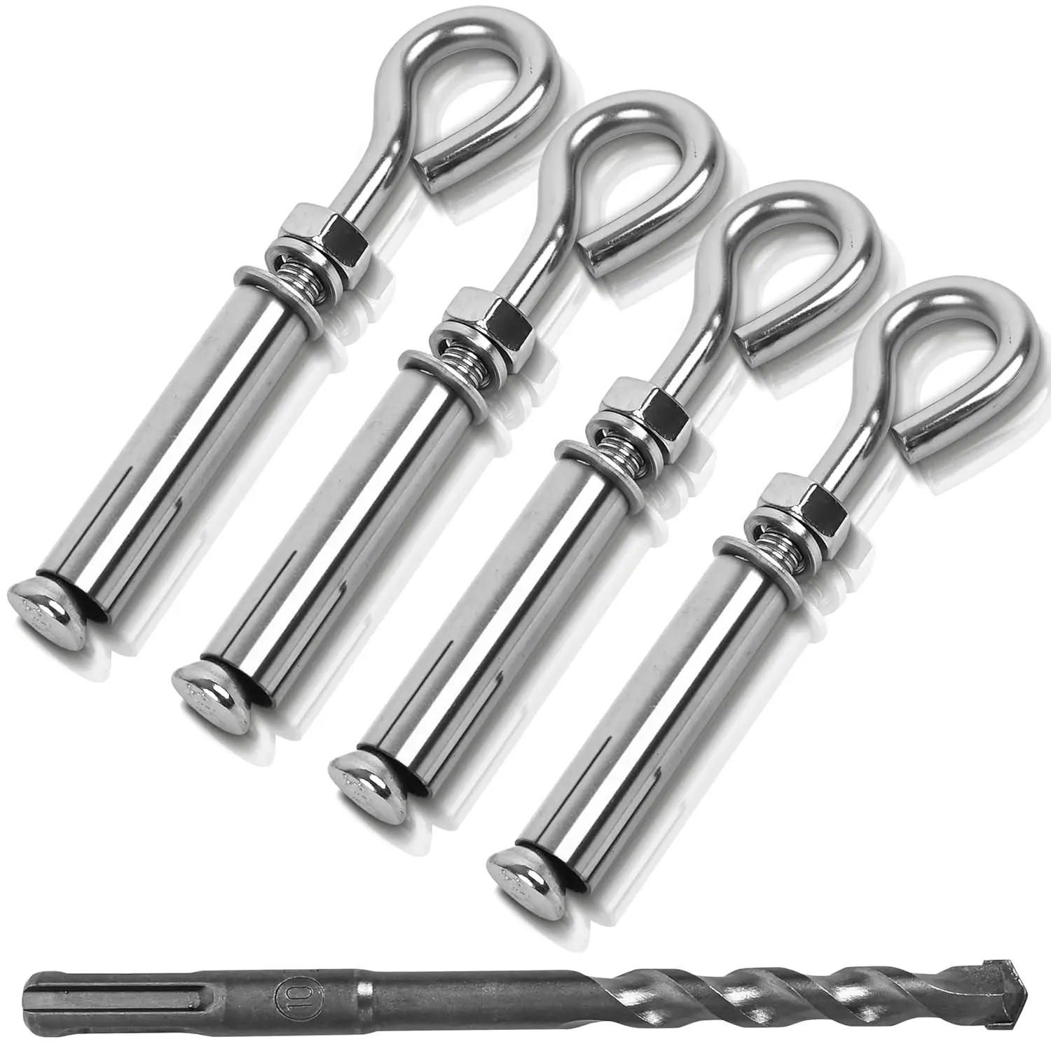4 Pack 1/4" x 3-1/2" Heavy Duty 304 Stainless Steel Expansion Eye Bolt Concrete Wall Anchors - Concrete Eyebolt Anchors, Expansion BoltsGift