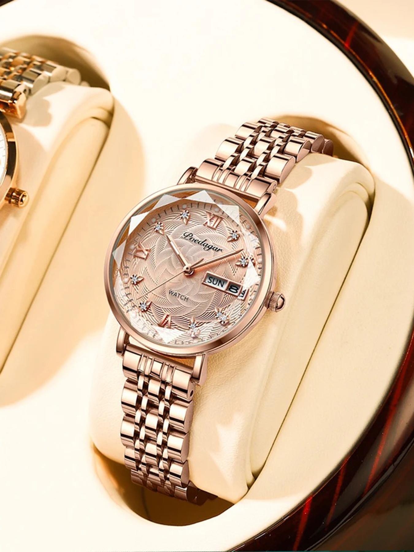 Poedagar Women's Watch Mesh Stainless Steel Rose Gold Simple Waterproof Luminous Women's Watch Casual Elegant Quartz Watch Luminous Pointer Watch Fashionable Stylish Watch