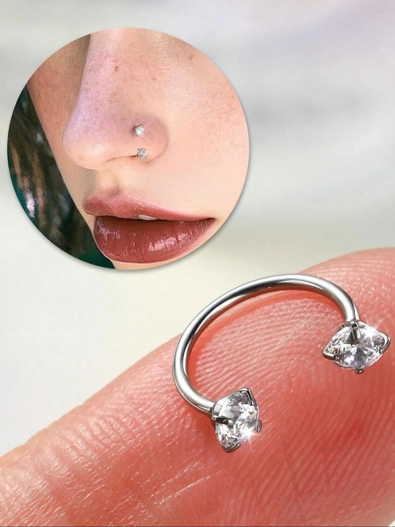 Stainless Steel CZ-Inlaid Nose Ring for Women and Men, Fashion Body Jewelry for Parties and Everyday Wear, Trendy Versatile Style, Exquisite Jewelry Gift