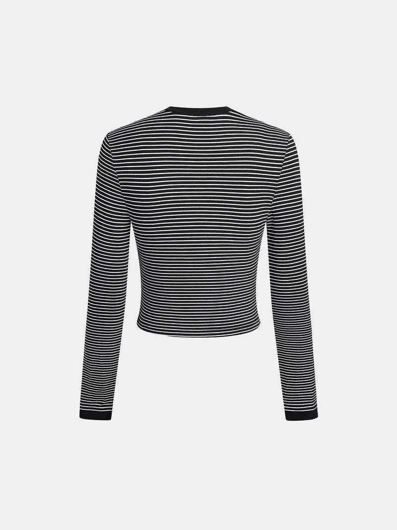 Women's Striped Slim-Fit Long Sleeve Casual Summer Top, Stylish Plain Fashion Tee for Daily Wear, Comfortable & Trendy Design