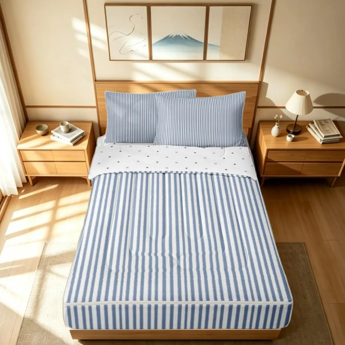 Erosebridal Blue Striped Abstract Adults Zipper Bedding Set Twin Stripe Geometric Zip Up Comforter Set with Sheets Lines Bed in a Bag Modern Simple Style Bed Sets with 2 Pillowcases