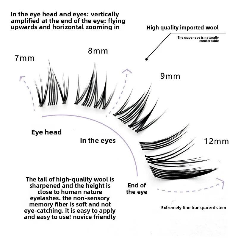 No Glue Self-Adhesive False Eyelashes - Dramatic Volume Natural Wispy Winged Fox Eye Manga Style Fluffy Cat Eye Lashes 7-12mm