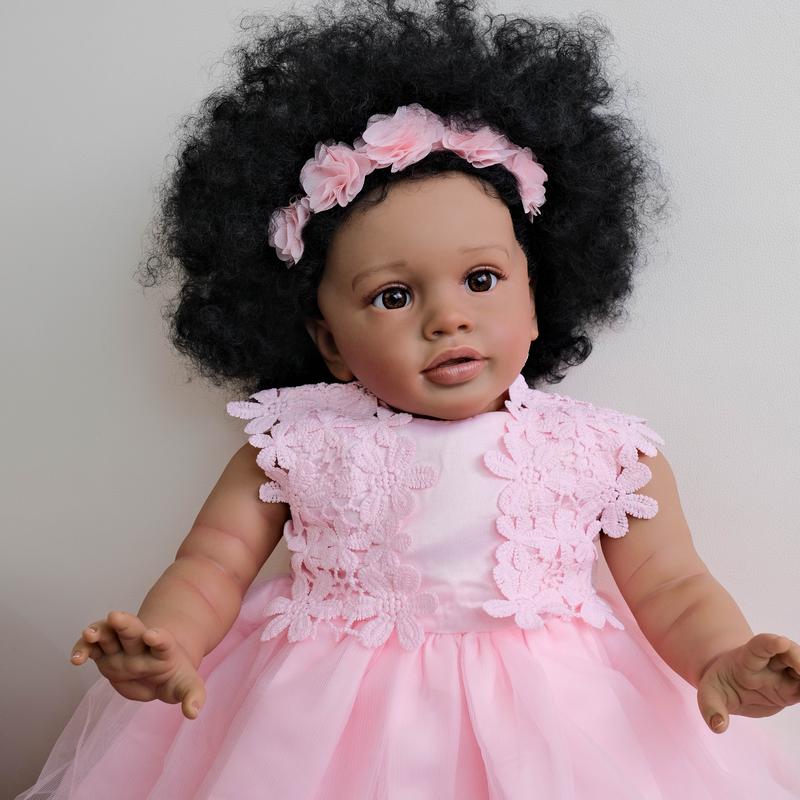 Reborn Toddler Dolls 26 inch 68 cm Black Biracial Reborn Baby Doll - African American & Biracial Mixed-Race Skin, Curly Rooted Hair & Standing Pose Feeding Kit & Gift for Kids