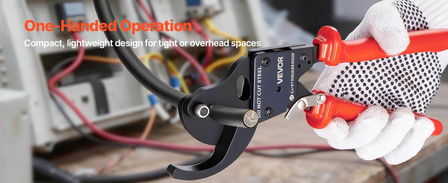 VEVOR Ratcheting Cable Cutter, Spring Steel Blades with PVC-Coated Handles, Quick-Release Button, Heavy Duty Ratchet Cable Wire Cutter for Cutting Copper Aluminum Cables Up to 600 MCM/ 300 mm