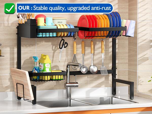 【2 Tiers 3 Baskets】Over The Sink Dish Drying Rack, Kitchen Large Dish Drying Rack Over The Sink, Suitable for Most Sinks, Effective Dish Drying, Kitchen Drying Rack