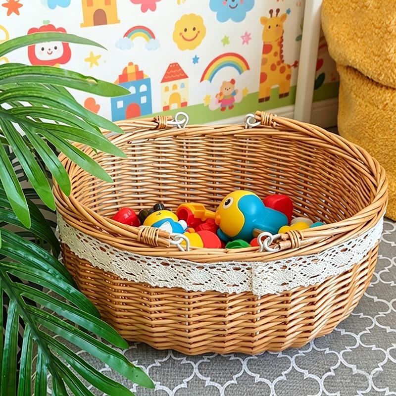 Handmade Bamboo Storage Basket, Multi-Purpose Organizer, Floral Bottom Design, Rural Style, Perfect for Bouquets and Picnics