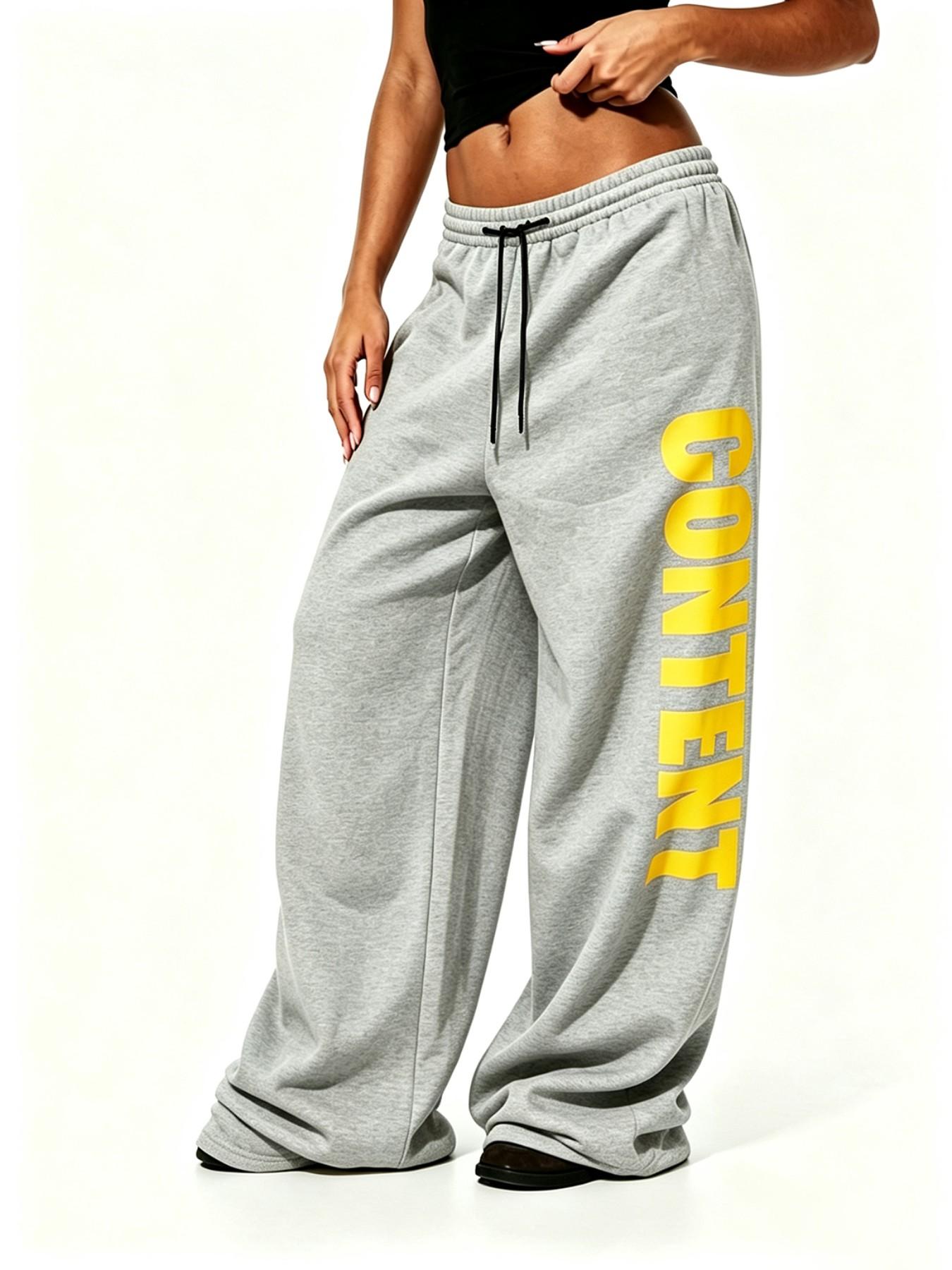 Vertical Letter Graphic Elastic Waist Wide Leg Sweatpants Y2K Streetwear / Street Shooting / Casual Hangout / Hip‑Hop Party Oversized Baggy Relaxed Fit Loose Drape Women Fashion Printed Casual Trousers