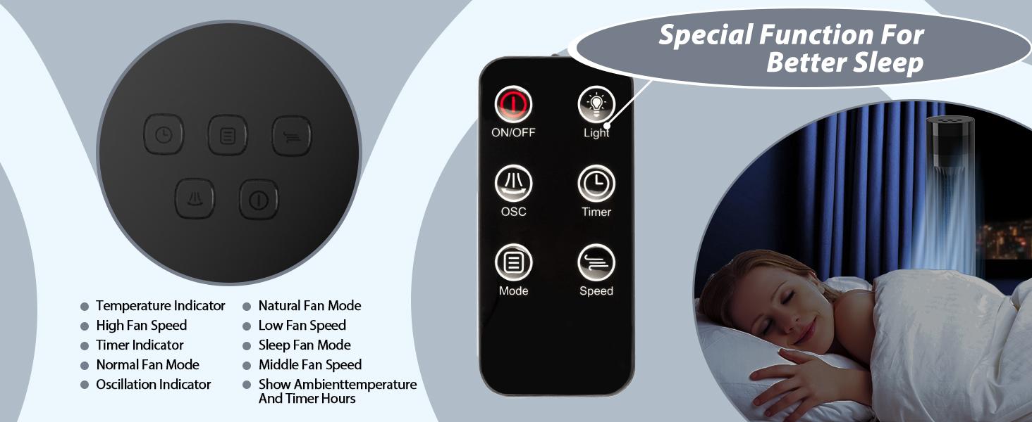 【NOT AC】Antarctic Star 43 Inch Tower Fan - Portable Electric Oscillating Fan with Remote Control, Quiet Operation, 3 Speed Settings & Timer Function, Bladeless Floor Standing Fan for Bedroom, Office & Indoor Use[No Cooling]