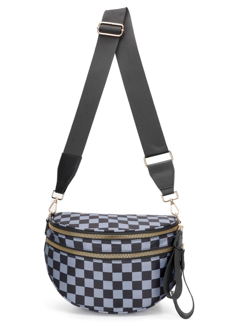 Valentine's Day Plaid Waist Pack, Checkered Fanny Pack, Multi-Layer Wide Shoulder Strap, Casual Fashion Commuter Crossbody Bag