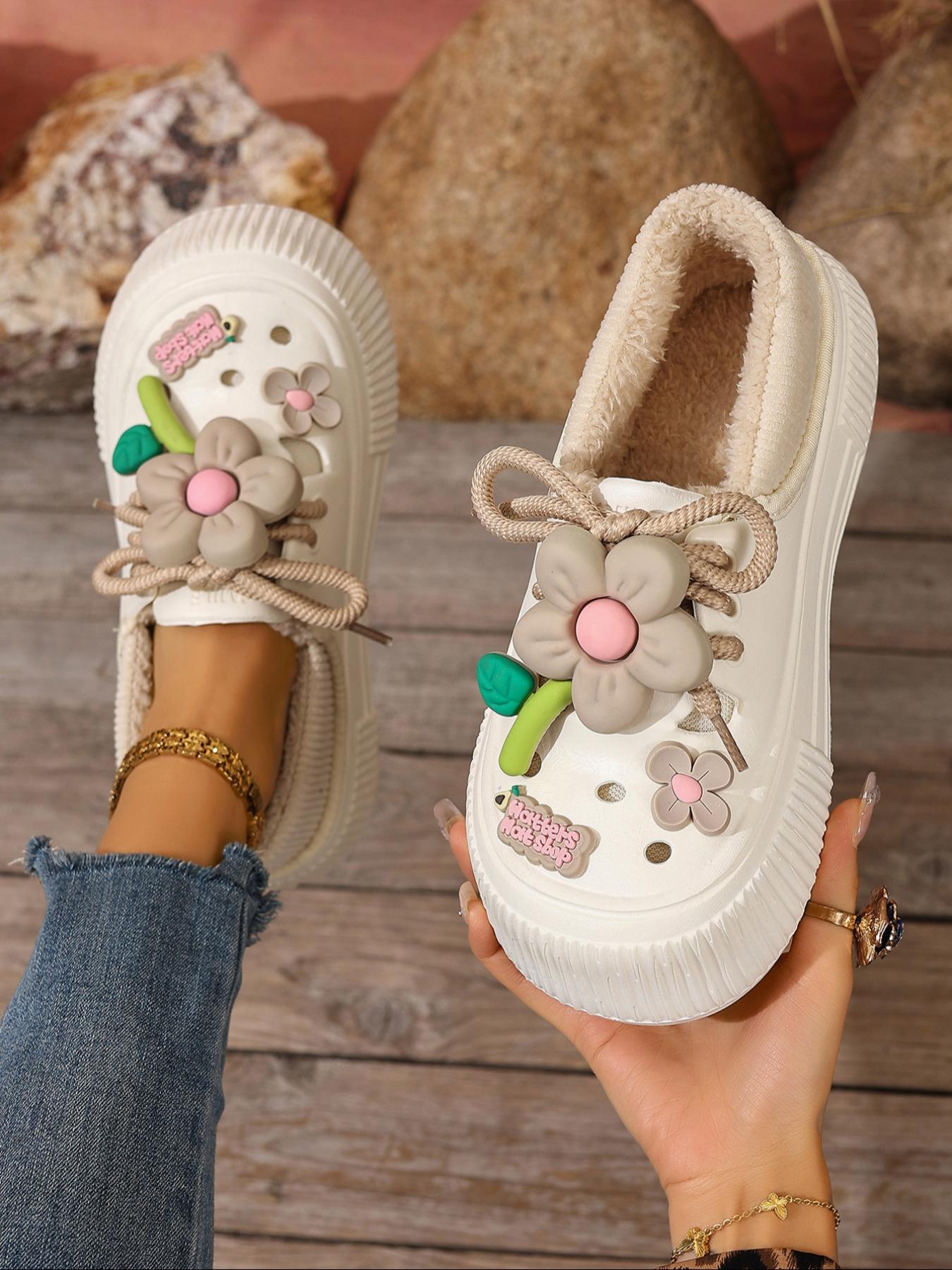 Couple Plain Fleece Lined Ankle Boots, One-Step Soft Sole Snow Boots, Cute Sunflower New Eva Home Shoes, Warm Winter Flat Short Boots