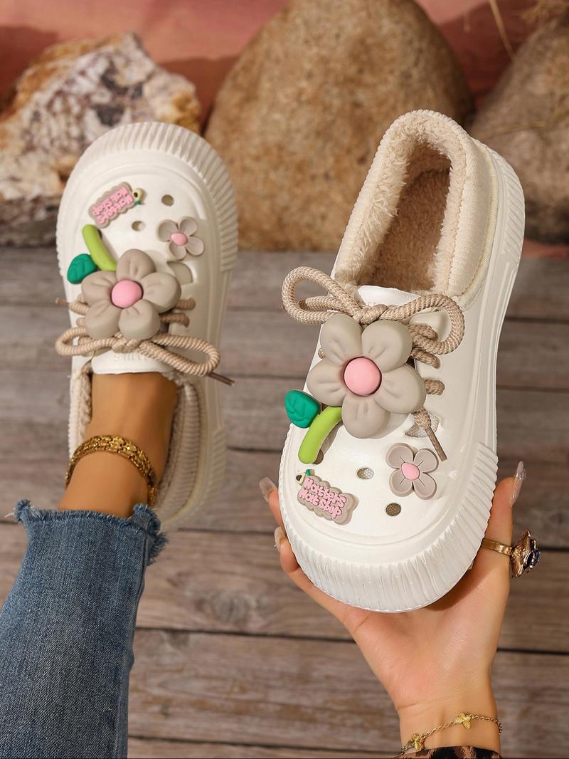 Couple Plain Fleece Lined Ankle Boots, One-Step Soft Sole Snow Boots, Cute Sunflower New Eva Home Shoes, Warm Winter Flat Short Boots