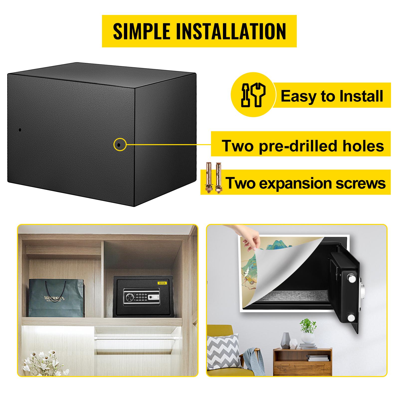 【Summerfinds】VEVOR 0.8 CU. FT Q235 Steel Safe Box, Wall Mount Multi-Lock with Fingerprint, Digital Pad, Key Lock & 2 Keys, Pre-Drilled for Cash, Jewelry, Pistols Storage in Home Office