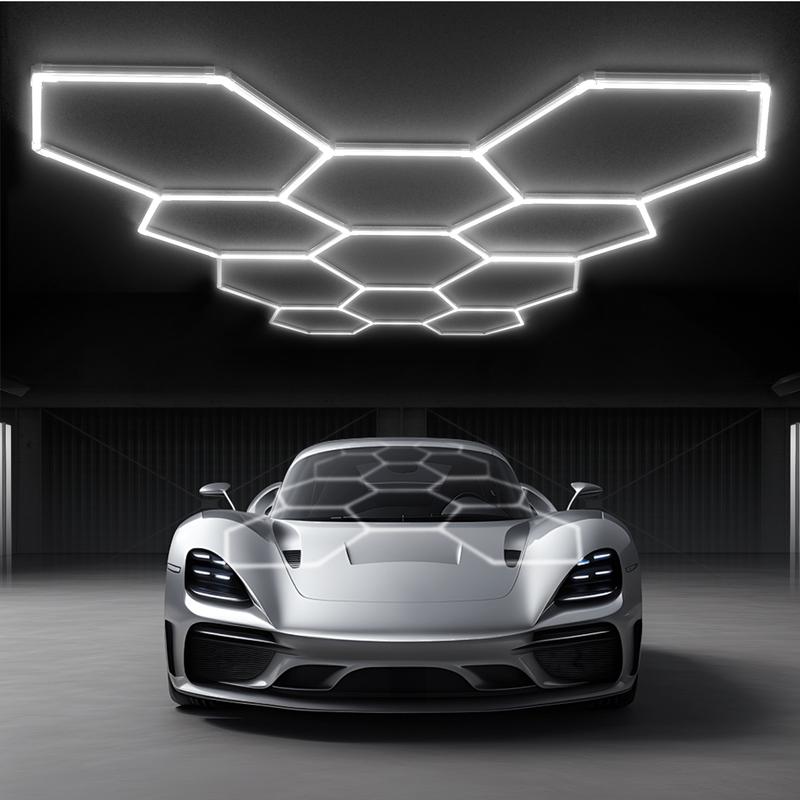 LUMENFOX 2025 New DIY Plug-In Hexagonal Ceiling Lights, Honeycomb Ceiling Lights, Light Efficiency 110LM/W, Hexagonal Garage Lights are suitable for garages, supermarkets, shopping malls, car shows and basements, Lighting，Jumpstart newyear