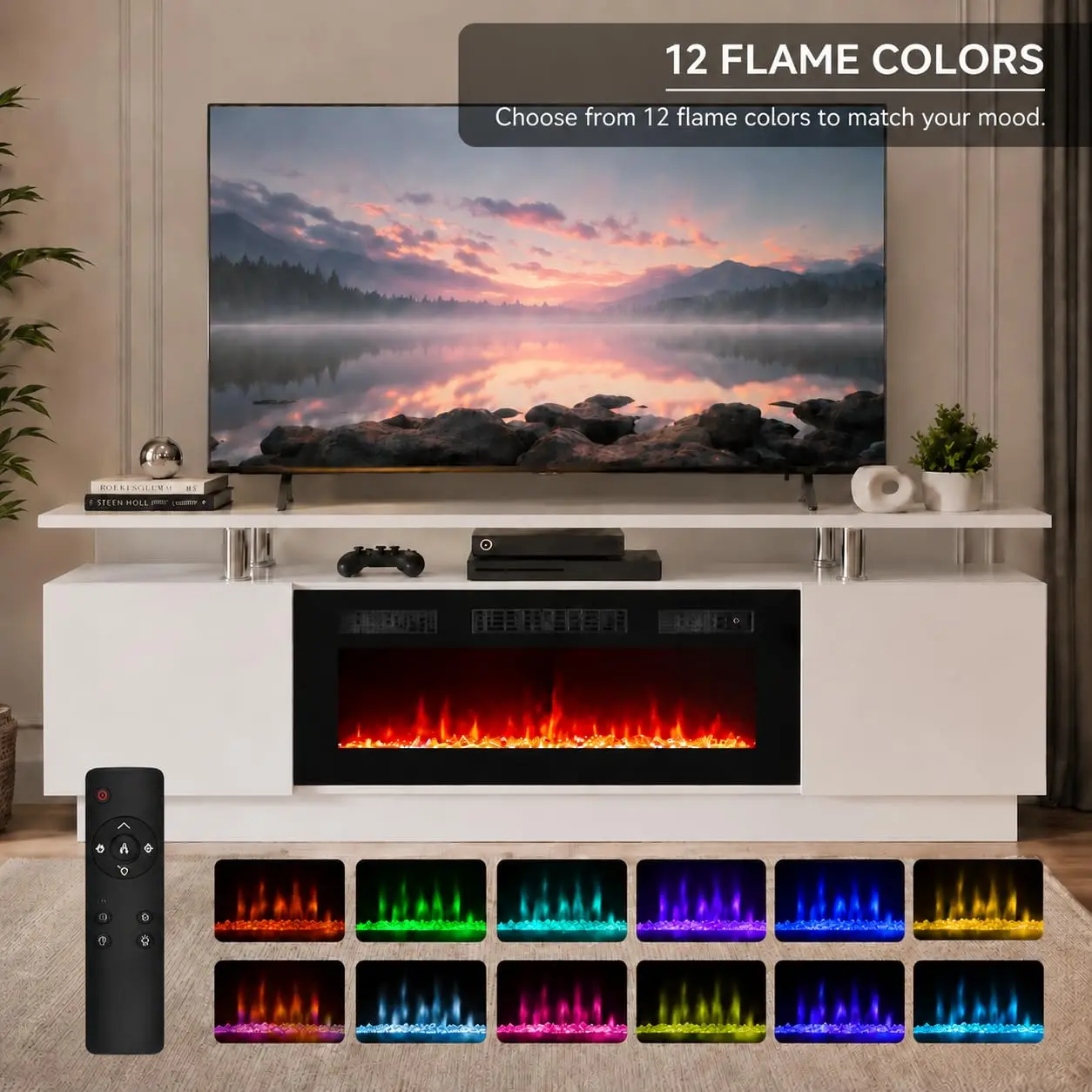 Classic Wood Electric Fireplace TV Stand Media Console for Living Room - Cozy 1400W Fireplace Console Table with Heater Insert, Remote, Flame Effect & Storage Shelves | Black Friday Deals