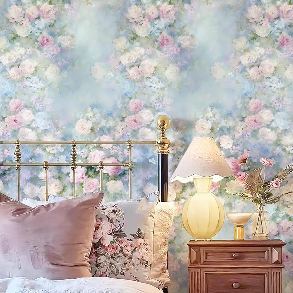 Tropical Floral Vinyl Wallpaper, Self-Adhesive Waterproof, Vibrant Oil Painting Design, Matte Finish, DIY Home Decor, Living Room, Bedroom, Office