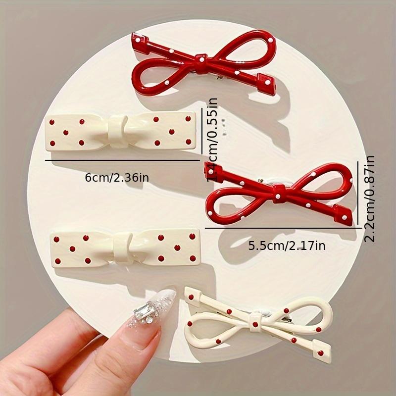 8Pcs Red‑White Polka‑Dot Hair Clip Set, Bow & Wavy‑Shaped Decor Side Barrettes, Sweet Multi‑style Decorative Hair Pins, Trendy All‑match Hair Accessories for Women Girls Daily Hairstyle
